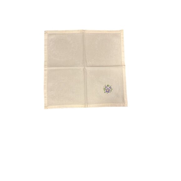 Set Of 6 Vintage Ivory Embroidered Linen Napkins With Floral Cross-Stitch Design - Picture 8 of 16